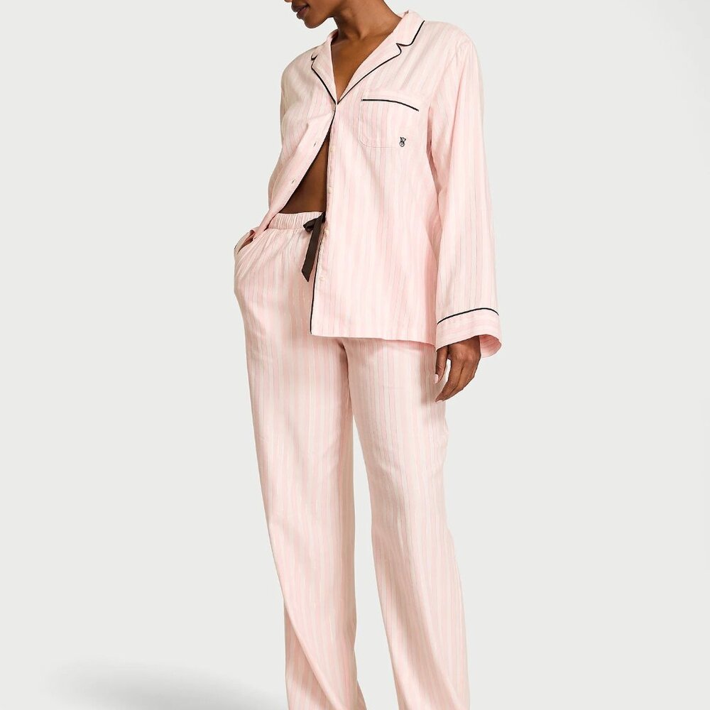 Victoria's Secret Pink and White Striped Pajama Set with Silver